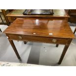George III mahogany side table, canted supports with single drawer. 39in. x 19in.