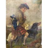19th cent. Scottish School oil on canvas, romantic study of a gilly with dogs and grouse. 16in. x