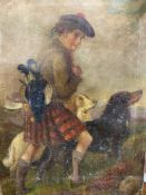 19th cent. Scottish School oil on canvas, romantic study of a gilly with dogs and grouse. 16in. x