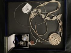 Designer Jewellery: White metal consisting of five necklets and four pendants. Most stamped 925. All