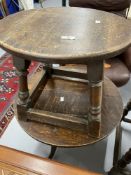 19th cent. Oak side table on single column support 23in. plus one other on tripod base.