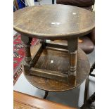 19th cent. Oak side table on single column support 23in. plus one other on tripod base.