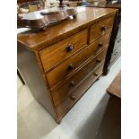 19th cent. Mahogany chest of two short and three long cock beaded drawers on turned supports. W41in.