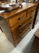 19th cent. Mahogany chest of two short and three long cock beaded drawers on turned supports. W41in.