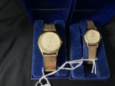 Watches: Lady's and Gent's Sekonda quartz watches, gold plated case and bracelet.