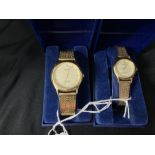 Watches: Lady's and Gent's Sekonda quartz watches, gold plated case and bracelet.