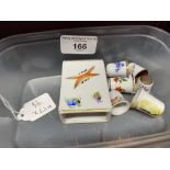 20th cent. Herend porcelain matchbox holder and thimble, plus five other miscellaneous thimbles.