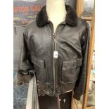 Militaria: Mid 20th cent (1970s) American Navy Pilots issue goatskin leather flying jacket. Label