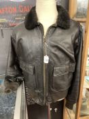 Militaria: Mid 20th cent (1970s) American Navy Pilots issue goatskin leather flying jacket. Label