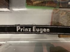 Militaria: WWII German Waffen SS Officers Cuff Title silver wire, embroidered 'Prinz Eugen'
