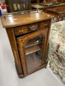 19th cent. Walnut music cabinet, with fruitwood inlay, brass fittings, galleried top and glazed
