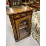 19th cent. Walnut music cabinet, with fruitwood inlay, brass fittings, galleried top and glazed