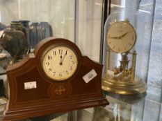 Clocks: 20th cent. French mantel clock plus a Bentima dome top. (2)