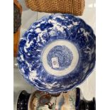 Early 20th cent. Japanese blue and white bowl depicting children playing in a garden with fluted