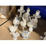 20th cent. Ceramics: Six German porcelain figures of dancers with lace dresses, various Dresden