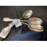 Hallmarked Silver Flatware: Three dessert spoons, rattail pattern, mixed dates. Total weight 4·9oz.