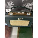 Roberts 'Revival' Radio, green leather case model no. R 250. Black and silver label to inside