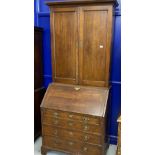 18th cent. Oak bureau bookcase with fitted interior. 36in. x 84in.