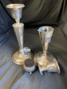 Hallmarked Silver: Candlesticks A/F. hallmarked Birmingham 1919 plus a hallmarked silver pen