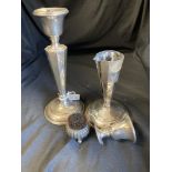 Hallmarked Silver: Candlesticks A/F. hallmarked Birmingham 1919 plus a hallmarked silver pen