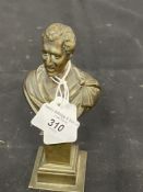 19th cent. Miniature bronze bust of Wellington, supported on a plinth, unsigned. Approx. 6in.