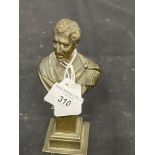 19th cent. Miniature bronze bust of Wellington, supported on a plinth, unsigned. Approx. 6in.