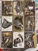 21st. cent. Original Art: Pencil ink & watercolour miniatures featuring cats, owls, rodents by