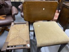 19th cent. Rustic rattan bobbin footstool, occasional table and a stool (3).