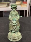 19th cent. Bronze figurine, weather patinated of a young child in a mop cap lifting her skirt