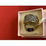 Hallmarked Jewellery: Two 9ct. gold rings, one set lapis lazuli and the other one set with diamonds.