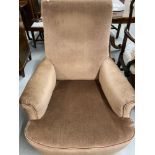 Late 19th cent. Upholstered long seated armchair.