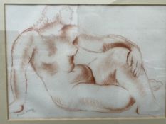 Frank Dobson (1888-1963): Red chalk, reclining female, nude, signed and dated bottom left. Framed