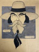 R.J. "Stick" Walsh (1893-1991) British cartoonist Augustus John, 1926, pen & ink & colour, signed