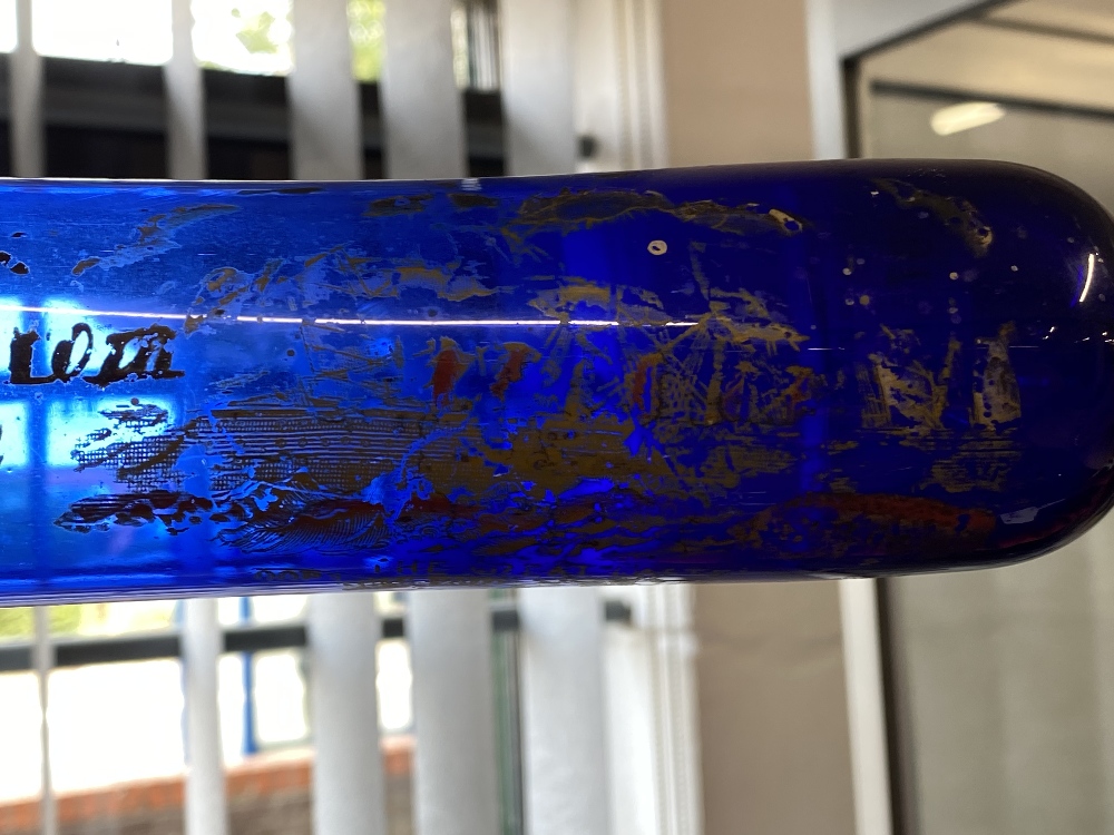 19th cent. Glass: Blue Nailsea rolling pin, commemorating the Great Eastern, worn condition, ( - Image 2 of 3