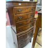 20th cent. Walnut veneer dwarf chest on chest with brushing slide. 24in.