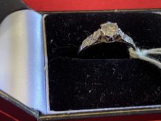 Diamond ring brilliant cut white metal set stamped and tested 18ct. and platinum, estimated weight