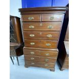 19th cent. Mahogany chest on chest, 6 long over 2 short, canted side on bracket supports. 42in.