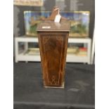 19th cent. Mahogany inlaid hanging candle box with receipt from 1978.