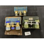 Early 20th cent. Opera glasses, Altex gilt trim with blue leather, cased. A green example