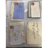 Stamps/Postal History: Album containing approx. 49 covers and pieces of both pre-1841 and 1d reds,