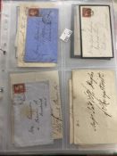 Stamps/Postal History: Album containing approx. 49 covers and pieces of both pre-1841 and 1d reds,