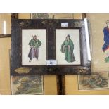 Oriental: Set of eight oriental paintings on linen of stylised scenes 7in. x 5in. plus oriental