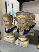 20th cent. Ceramics: Bourbon style busts of children, boy and girl. Two pairs.