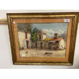 20th cent. French School watercolour of a rustic farmyard. 14in. x 10in.