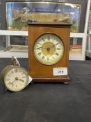 Clocks: 19th/20th cent. German treen case table clock of small proportions, American Ansonia bedside