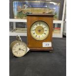Clocks: 19th/20th cent. German treen case table clock of small proportions, American Ansonia bedside