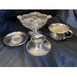 Hallmarked Silver: 19th cent. and later to include bob bon dish, inkwell, etc. 14oz.