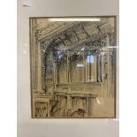 Victor J. Carter: 20th cent. English school conté crayon of Edington Priory with Royal West of