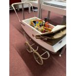 Toys: Mid 20th cent. Leeway two tone pram plus Fisher Price treen Looky Chug Chug Train and unmarked