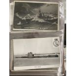 Postcards: Album of WWI and later cards, mostly warships including some submarines. Approx. 220.